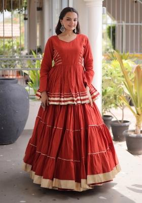 Rust Gota Patti Work Cotton Lehenga Set