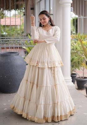 Off White Gota Patti Work Cotton Lehenga Set