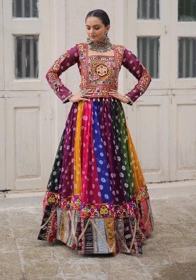 Multicolor Embellished Georgette Lehenga Set