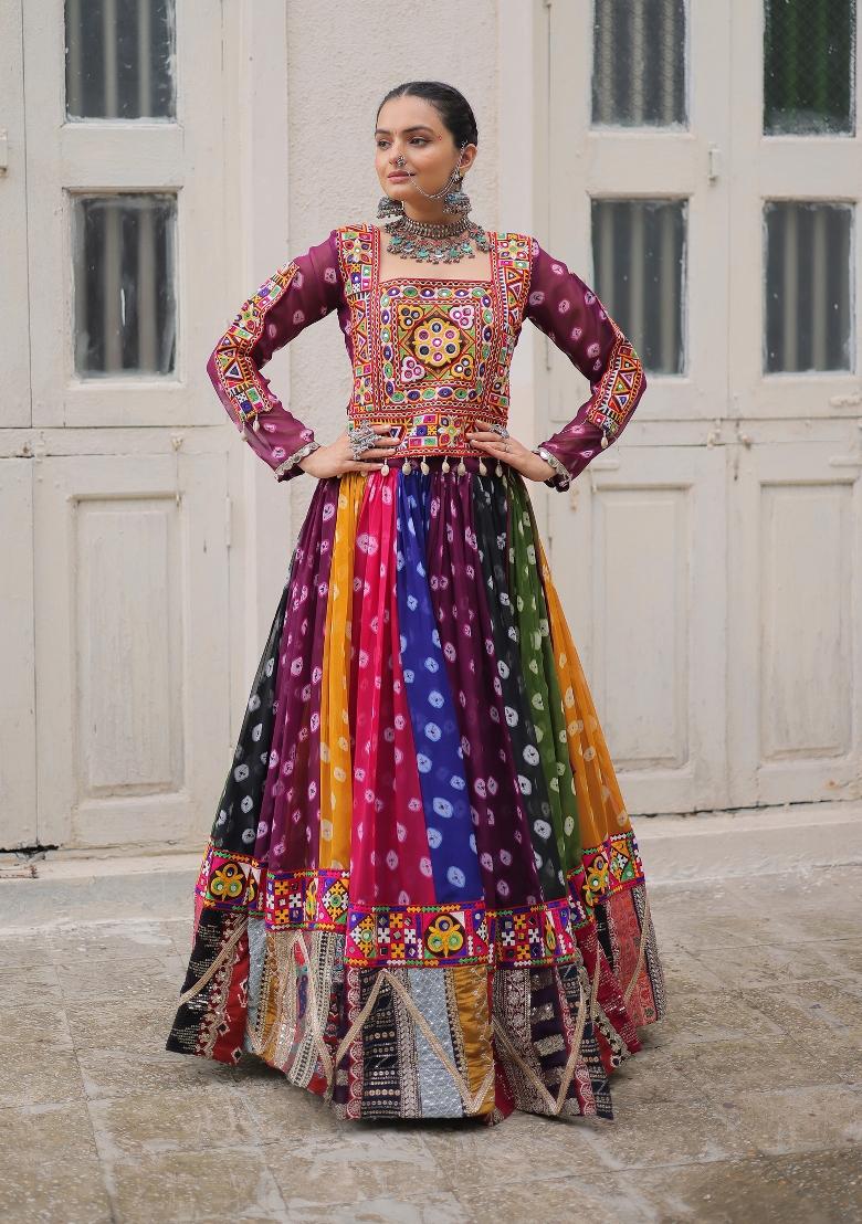 Multicolor Embellished Georgette Lehenga Set - Indya