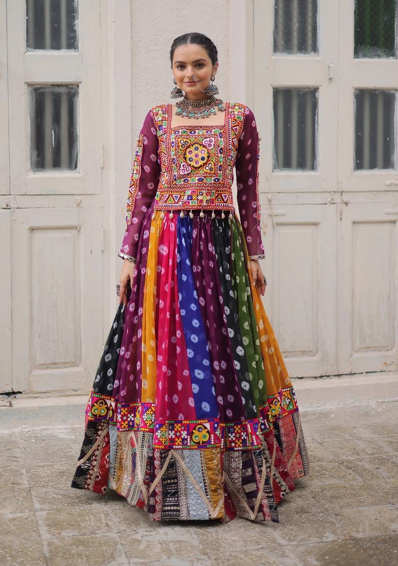 Multicolor Embellished Georgette Lehenga Set - Indya