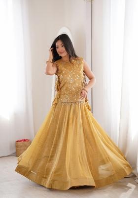 Gold Zari Work Silk Blend Lehenga Set