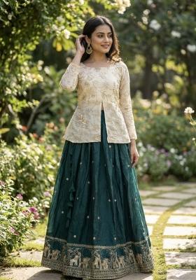 Green Zari Work Silk Blend Lehenga Set