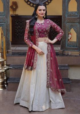 Off White Zari Work Silk Blend Lehenga Set