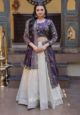 Off White Zari Work Silk Blend Lehenga Set
