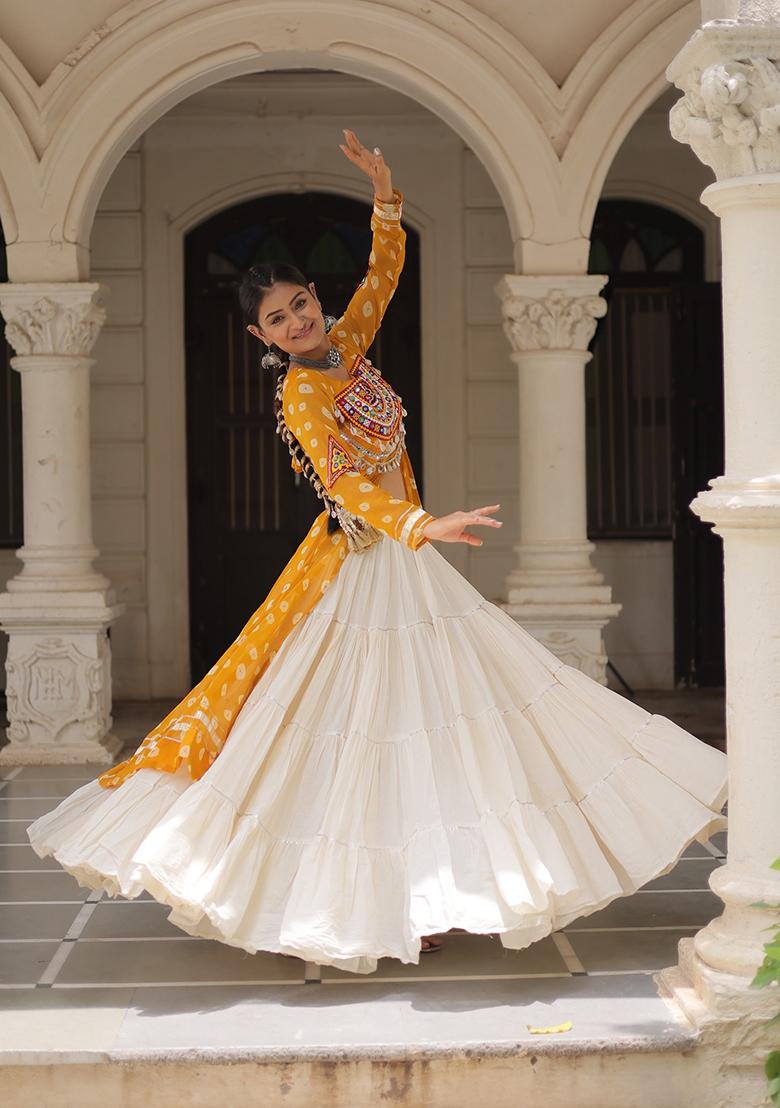 White Kutch Work Cotton Lehenga Set - Indya