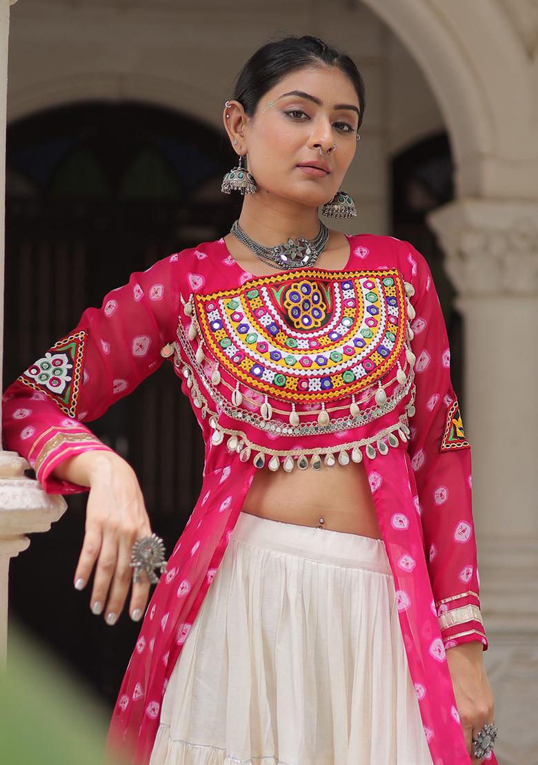 White Kutch Work Cotton Lehenga Set - Indya