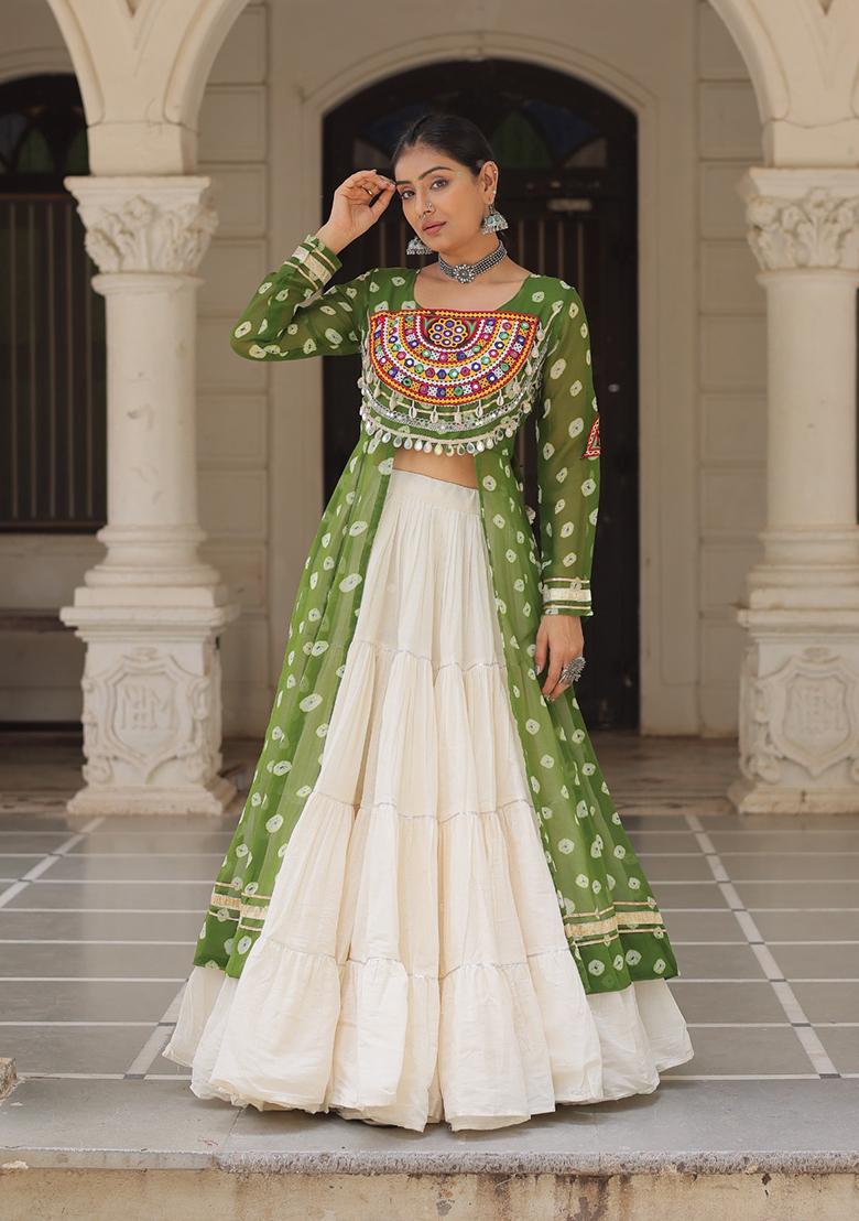 White Kutch Work Cotton Lehenga Set - Indya