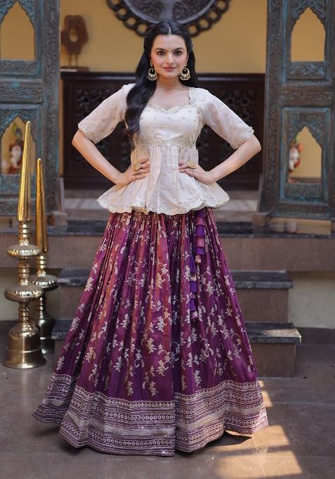 Wine Embroidered Viscose Lehenga Set