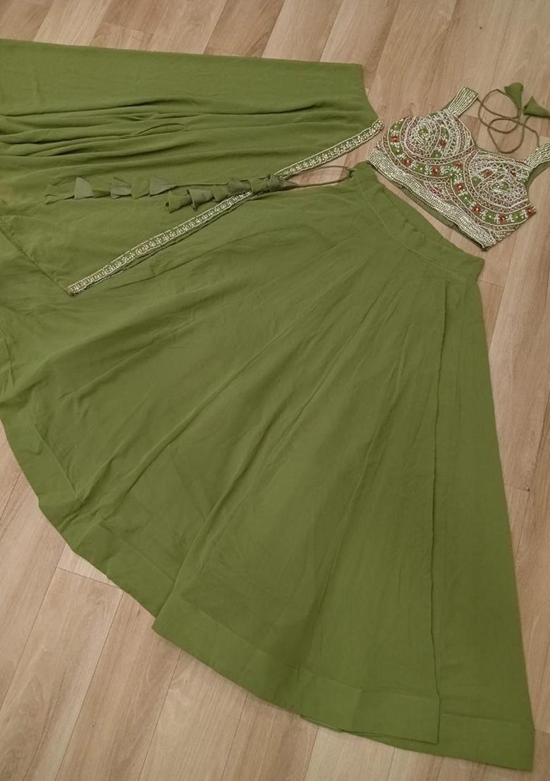 Mehendi Embroidered Georgette Lehenga Set - Indya