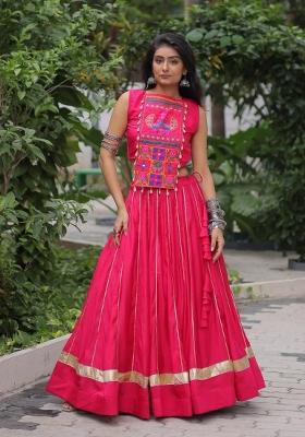 Red Mirror Work Cotton Chaniya Choli Set For Navratri And Garba
