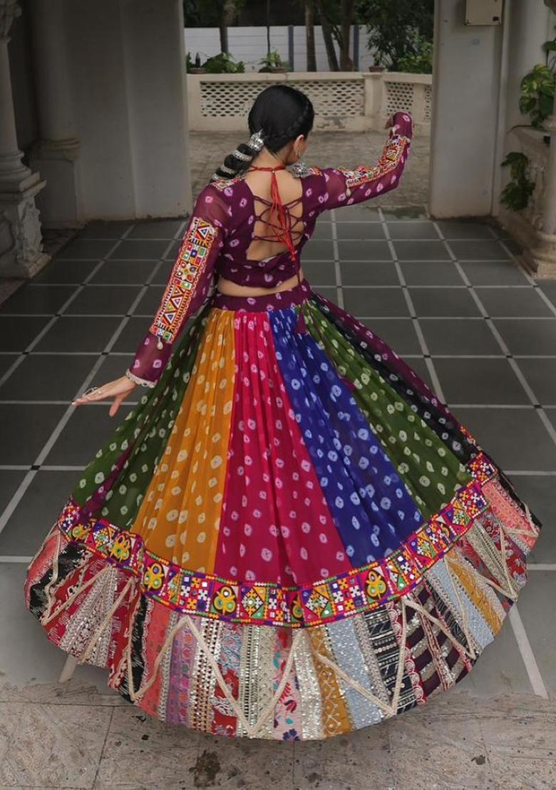 Multicolor Embroidered Georgette Lehenga Set - Indya