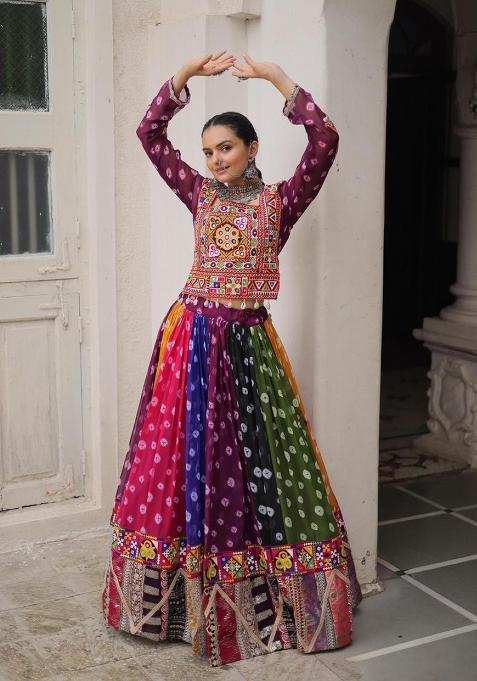 Multicolor Embroidered Georgette Chaniya Choli Set For Navratri And Garba