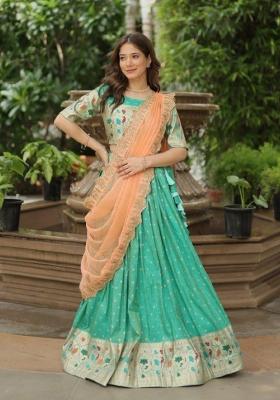 Blue Woven Design Cotton Lehenga Set