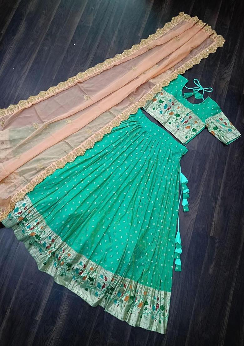 Blue Woven Design Cotton Lehenga Set - Indya