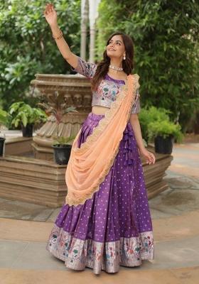 Violet Woven Design Cotton Lehenga Set