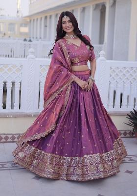 Purple Embroidered Silk Lehenga Set