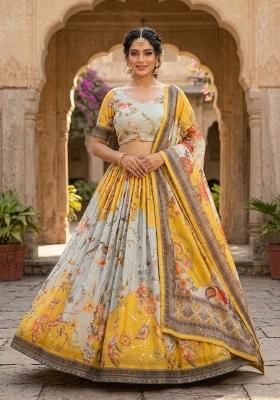 Yellow Embroidered Silk Lehenga Set