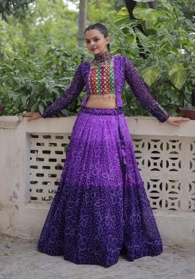 Purple Kutch Work Georgette Chaniya Choli Set For Navratri And Garba