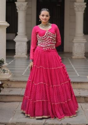 Pink Lehariya Georgette Chaniya Choli Set For Navratri And Garba