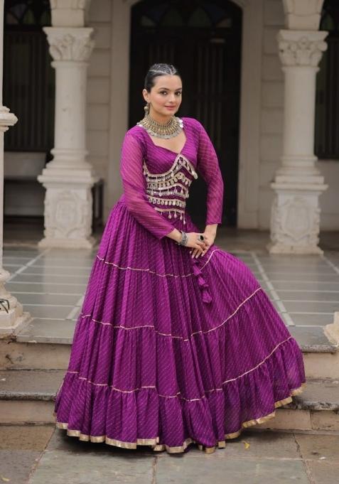 Purple Lehariya Georgette Chaniya Choli Set For Navratri And Garba