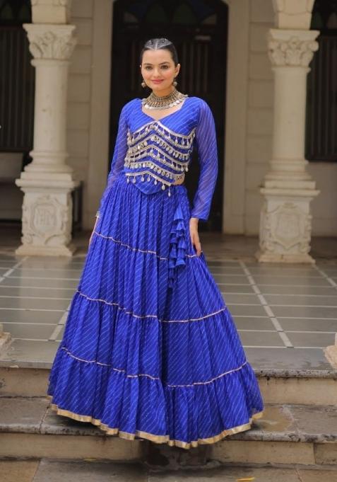 Blue Lehariya Georgette Chaniya Choli Set For Navratri And Garba