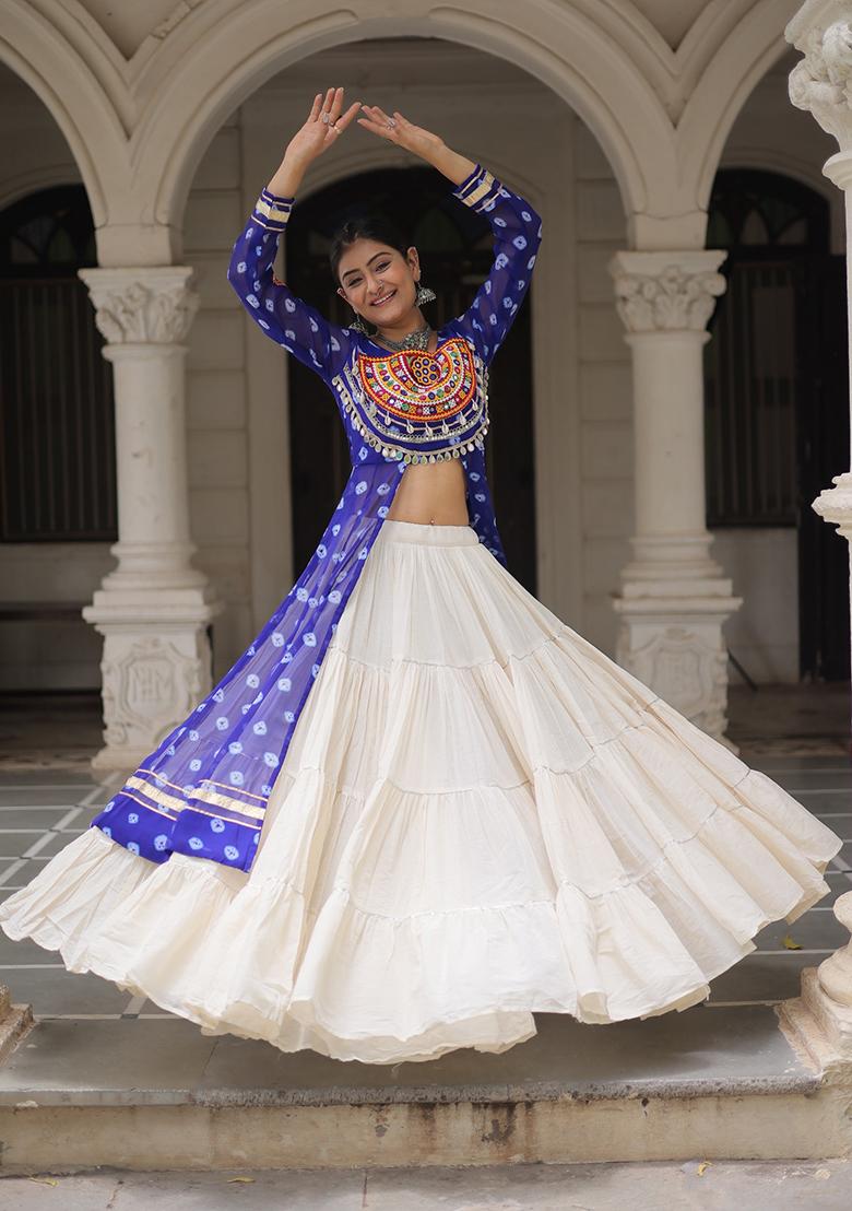 White Kutch Work Cotton Lehenga Set - Indya