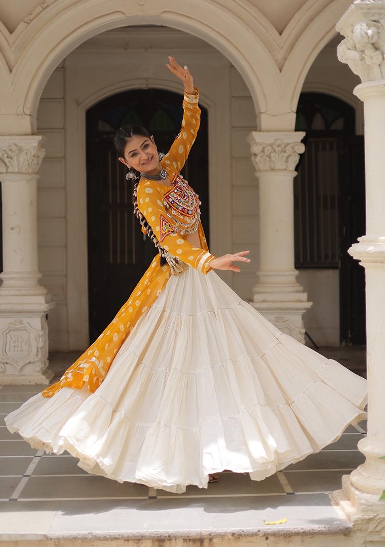 White Kutch Work Cotton Lehenga Set - Indya