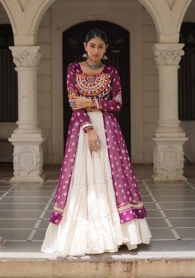 White Kutch Work Cotton Lehenga Set