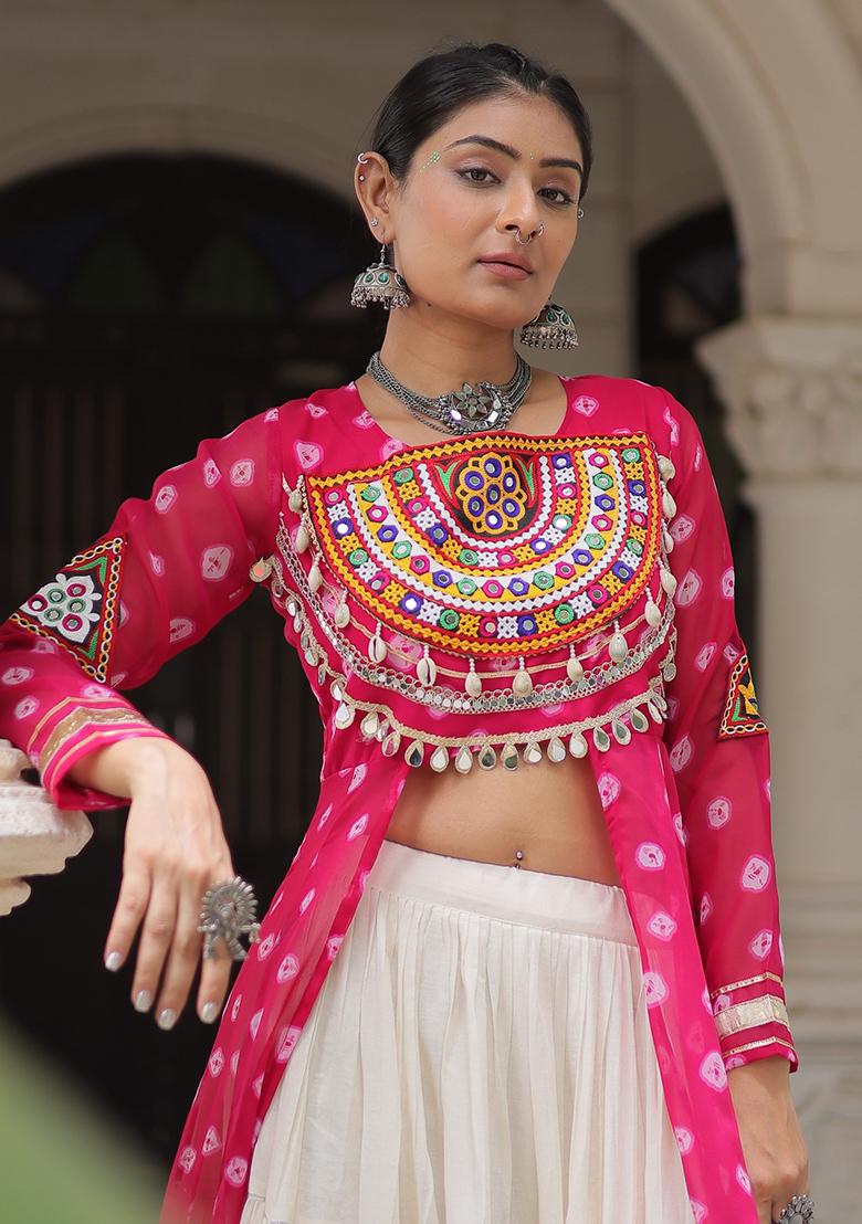 White Kutch Work Cotton Lehenga Set - Indya