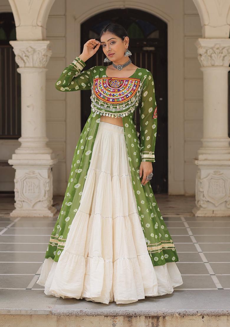 White Kutch Work Cotton Lehenga Set - Indya