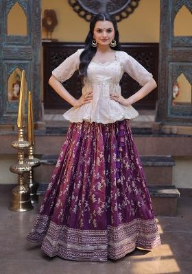 Wine Embroidered Viscose Lehenga Set