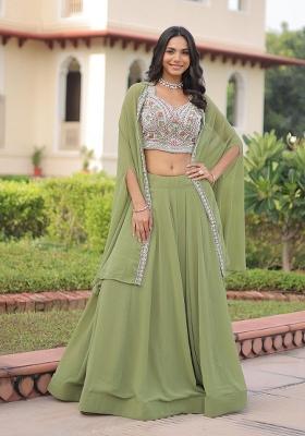 Mehendi Embroidered Georgette Lehenga Set