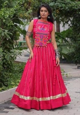 Red Mirror Work Cotton Lehenga Set
