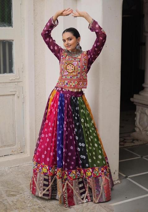 Multicolor Embroidered Georgette Chaniya Choli Set For Navratri And Garba