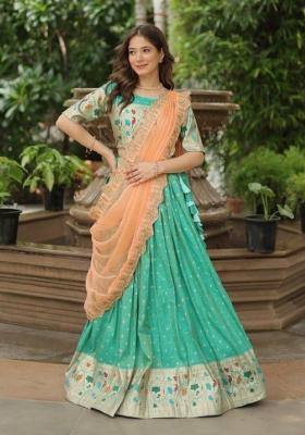Blue Weaved Cotton Lehenga Set