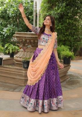 Violet Weaved Cotton Lehenga Set