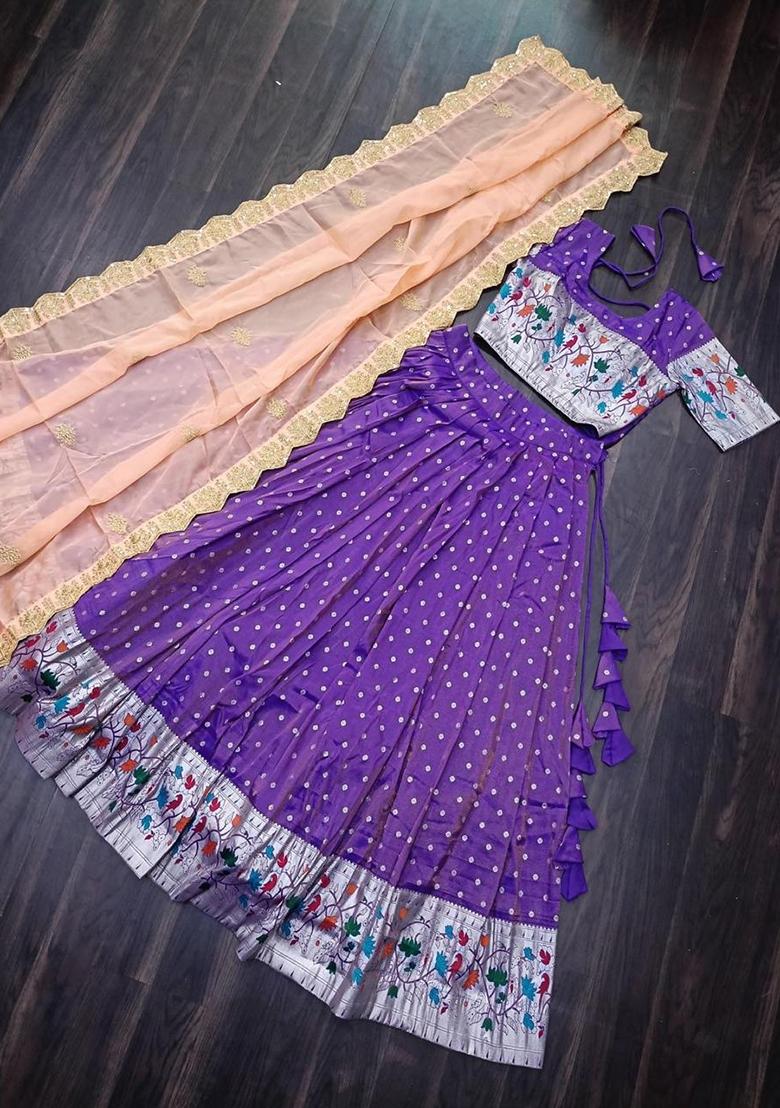 Violet Weaved Cotton Lehenga Set - Indya