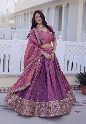 Purple Embroidered Silk Lehenga Set