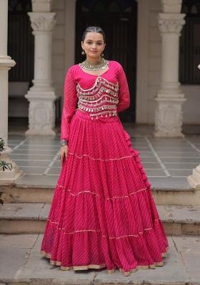 Pink Lehariya Georgette Lehenga Set