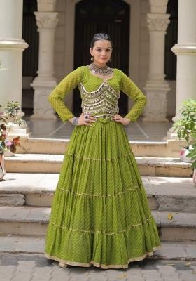 Green Lehariya Georgette Lehenga Set
