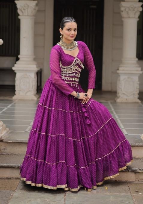 Purple Lehariya Georgette Chaniya Choli Set For Navratri And Garba