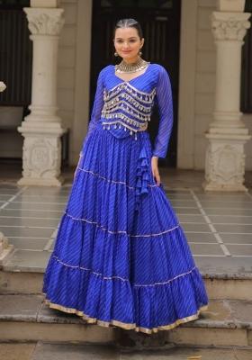 Blue Lehariya Georgette Lehenga Set