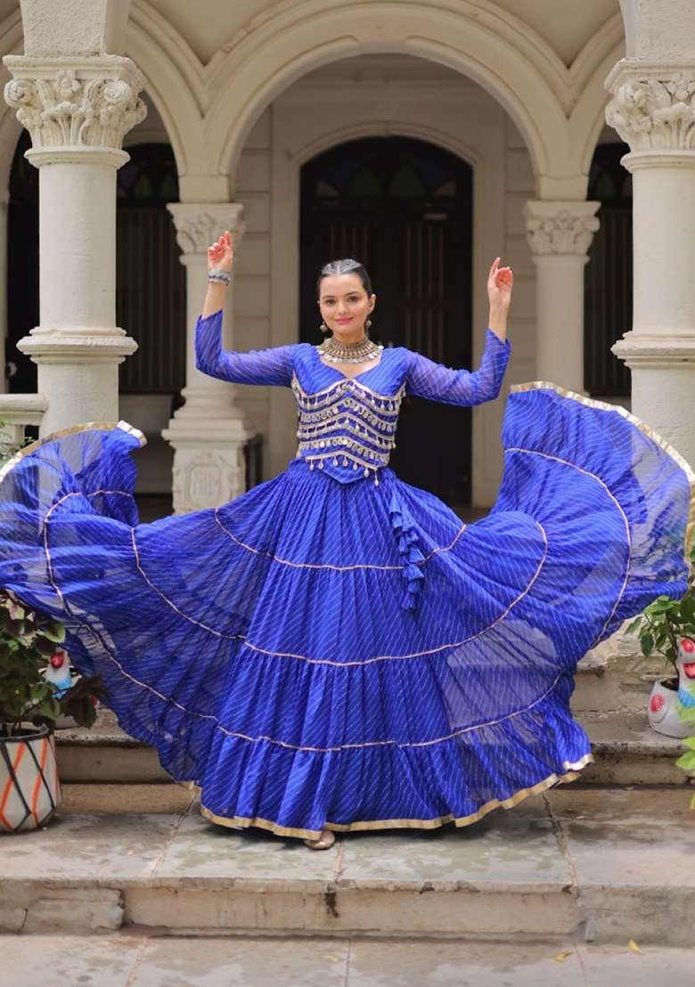 Blue Lehariya Georgette Chaniya Choli Set For Navratri And Garba - Indya