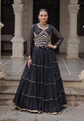 Black Lehariya Georgette Lehenga Set