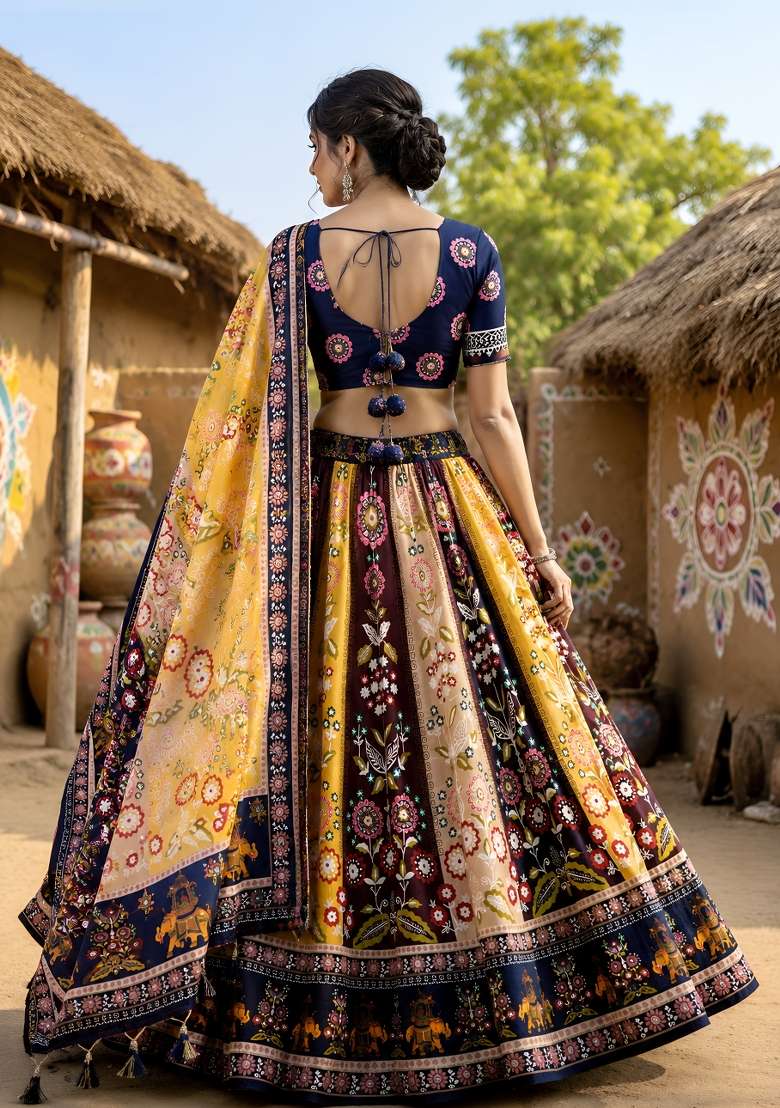 Multicolor Printed Cotton Lehenga Set for Diwali and Festive Wear - Indya
