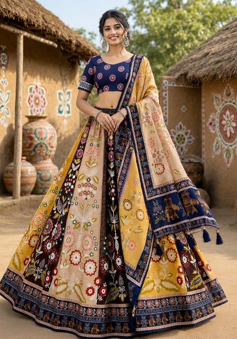 Multicolor Printed Cotton Lehenga Set