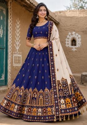 Blue Printed Cotton Lehenga Set