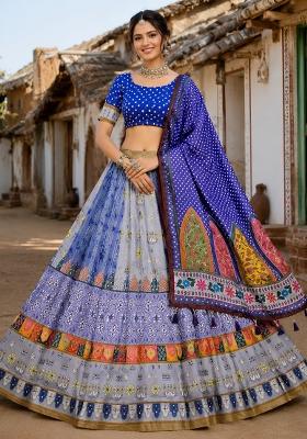 Blue Printed Cotton Lehenga Set