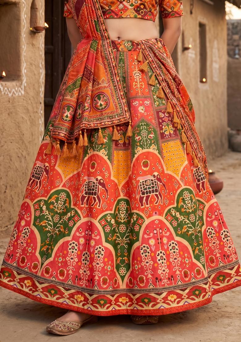 Multicolor Printed Cotton Lehenga Set - Indya